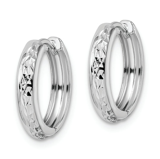 3x15mm Polished Textured 14k White Gold Hinged Hoop Earrings