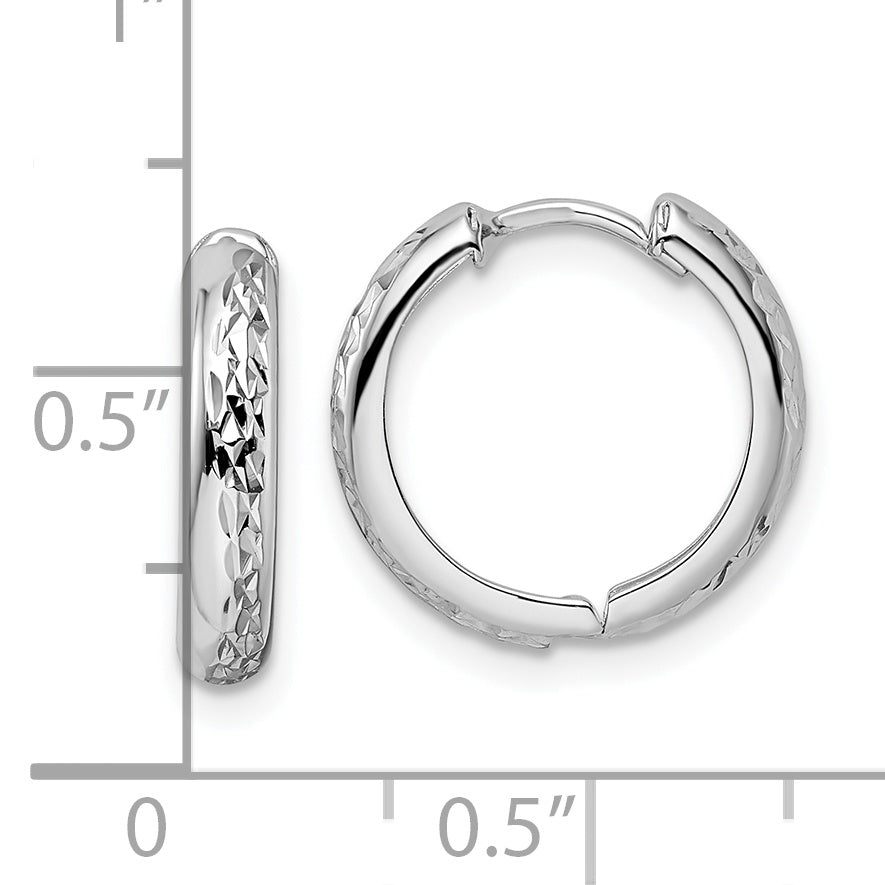3x15mm Polished Textured 14k White Gold Hinged Hoop Earrings