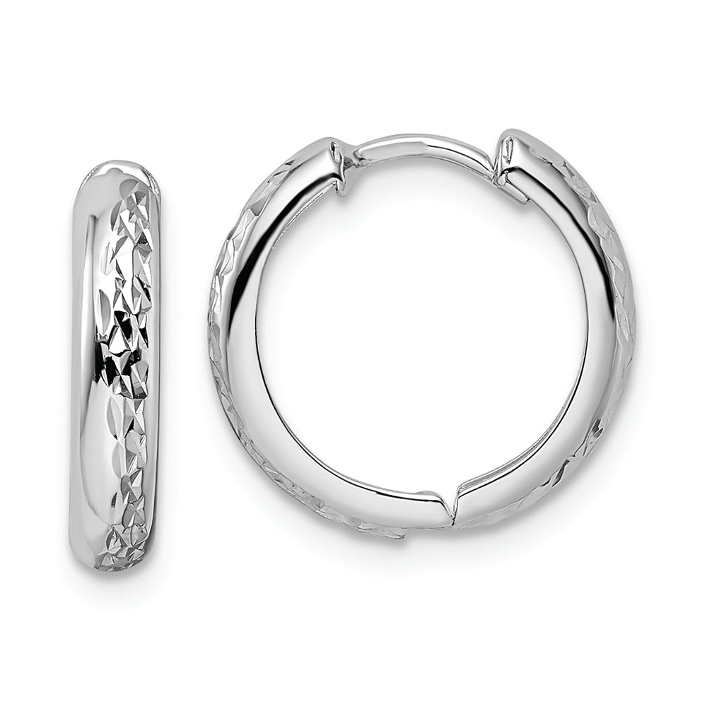 3x15mm Polished Textured 14k White Gold Hinged Hoop Earrings