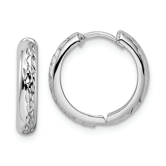 3x15mm Polished Textured 14k White Gold Hinged Hoop Earrings