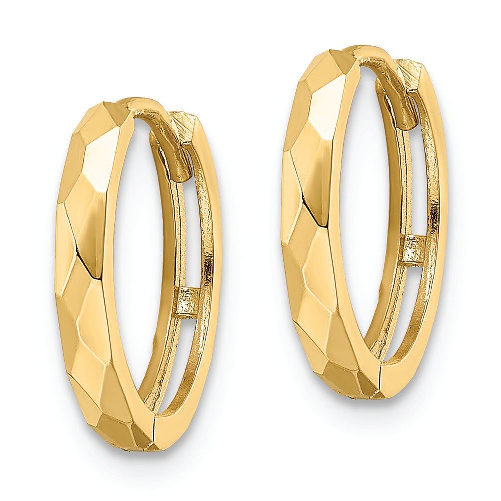 14k Yellow Gold Hinged Hoop Earrings, Polished Faceted, 2x14mm
