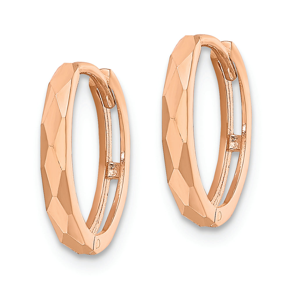 14k Rose Gold Hinged Hoop Earrings, Polished Faceted, 2x14mm