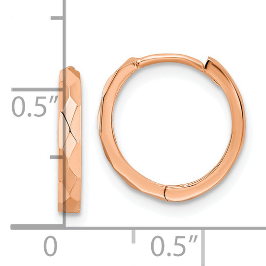 14k Rose Gold Hinged Hoop Earrings, Polished Faceted, 2x14mm