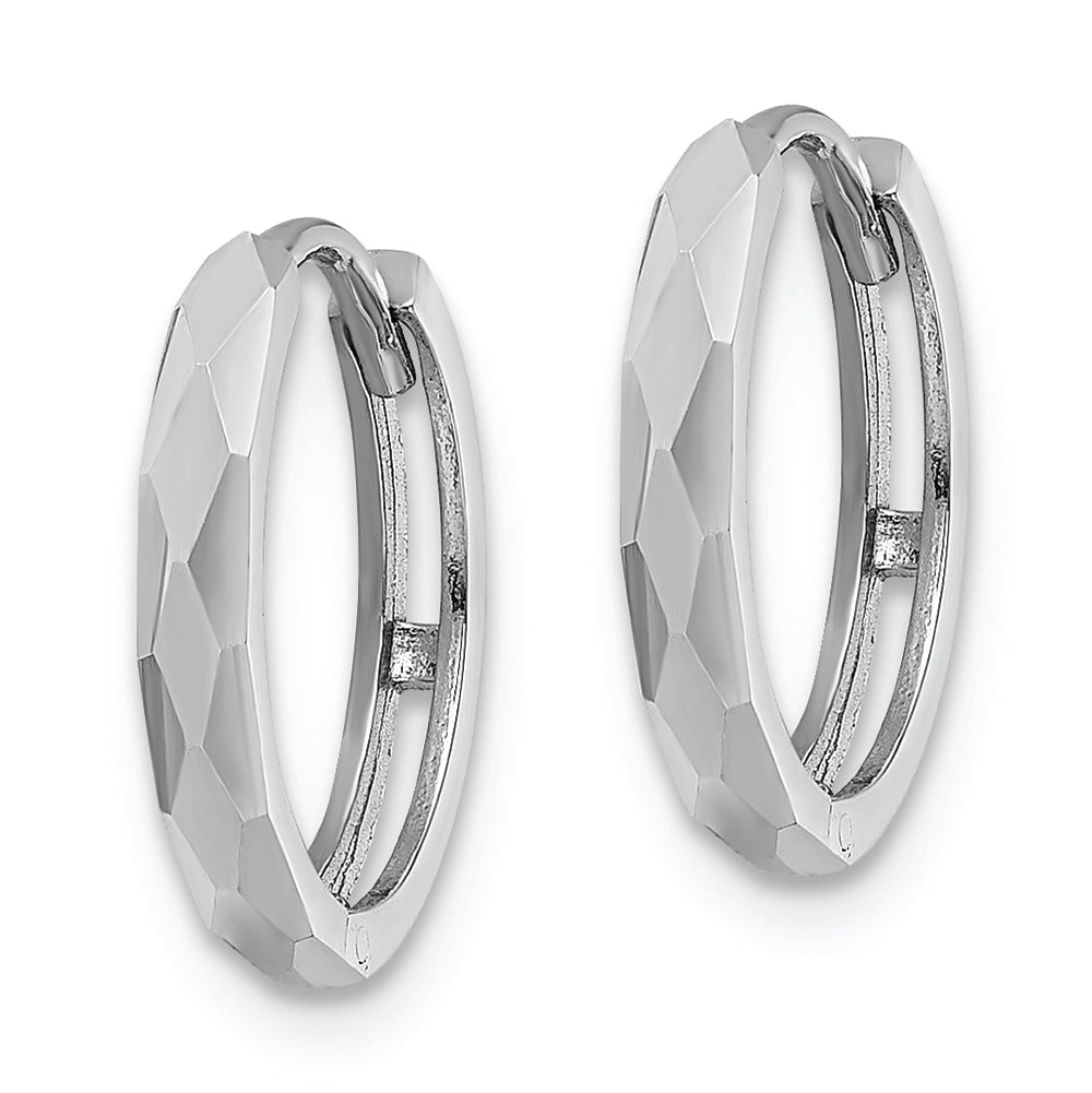 14k White Gold Polished Faceted Hinged Hoop Earrings 2x14mm