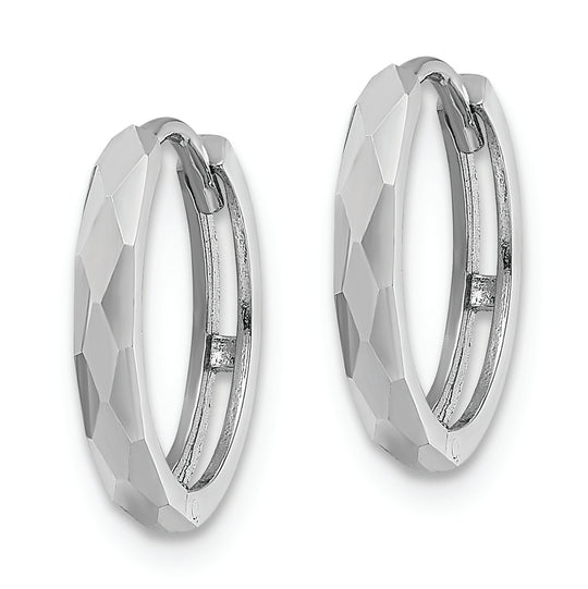 14k White Gold Polished Faceted Hinged Hoop Earrings 2x14mm