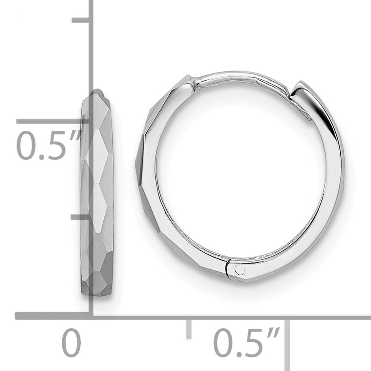 14k White Gold Polished Faceted Hinged Hoop Earrings 2x14mm