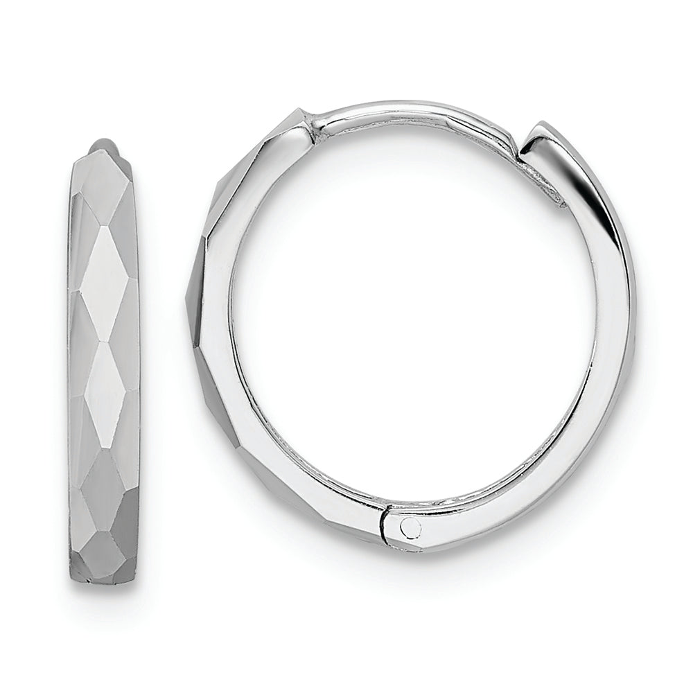 14k White Gold Polished Faceted Hinged Hoop Earrings 2x14mm