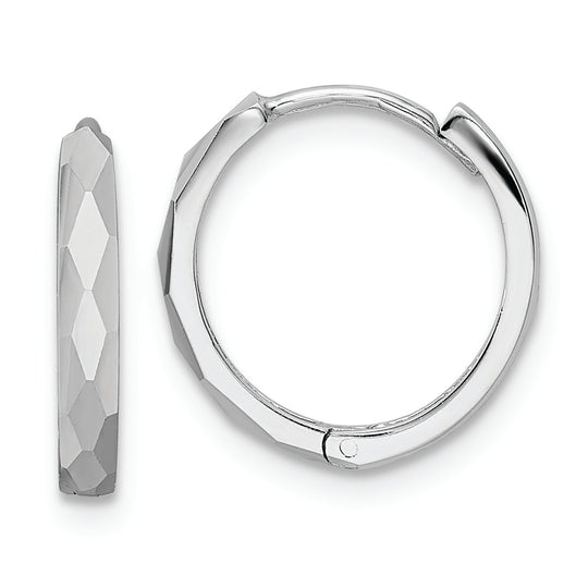 14k White Gold Polished Faceted Hinged Hoop Earrings 2x14mm
