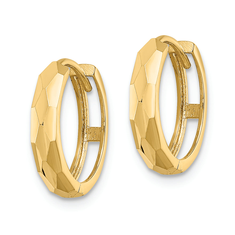 14k Yellow Gold Polished Faceted Hinged Hoop Earrings 3x15mm