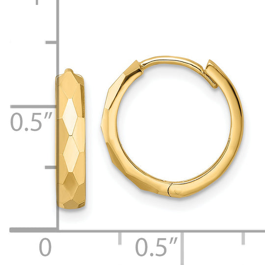 14k Yellow Gold Polished Faceted Hinged Hoop Earrings 3x15mm