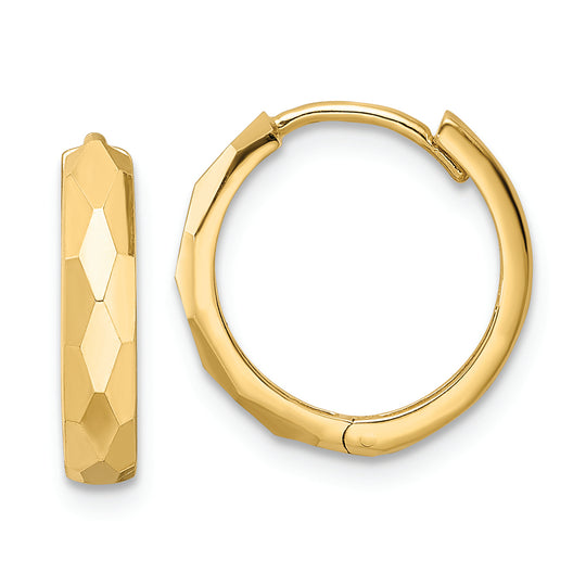 14k Yellow Gold Polished Faceted Hinged Hoop Earrings 3x15mm