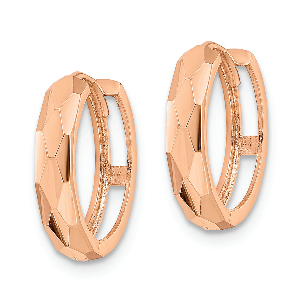 14k Rose Gold Polished Faceted Hinged Hoop Earrings 3x15mm