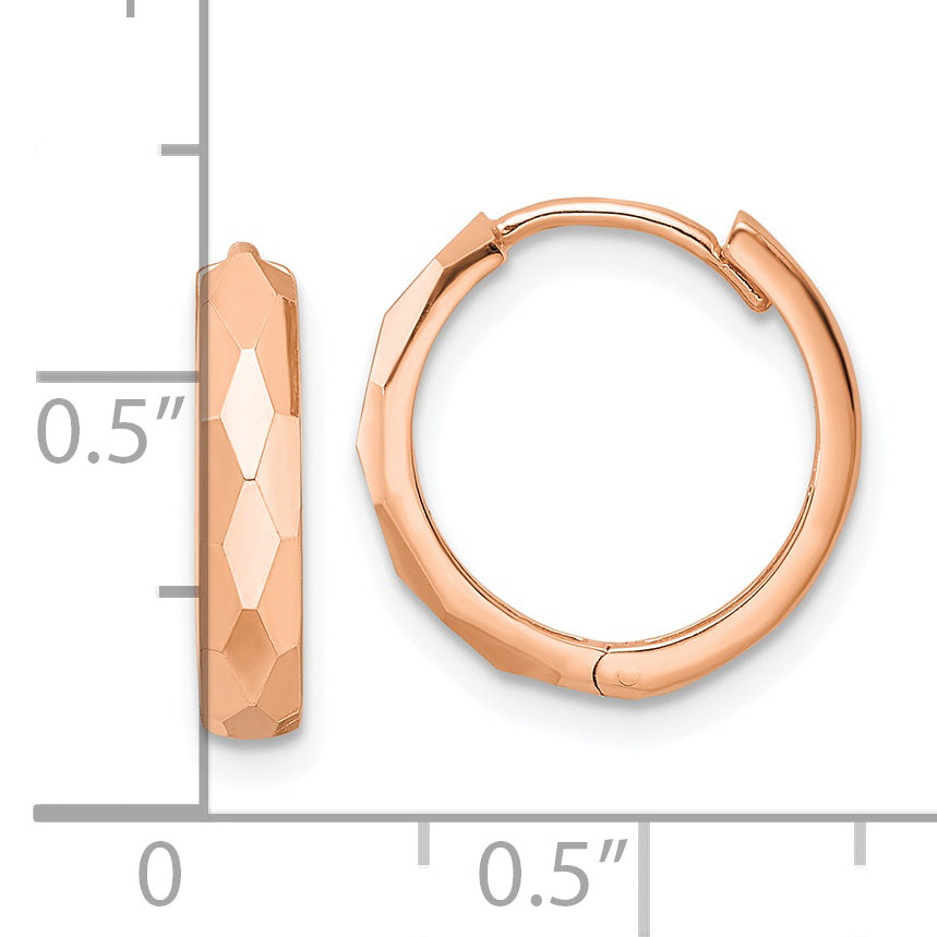 14k Rose Gold Polished Faceted Hinged Hoop Earrings 3x15mm