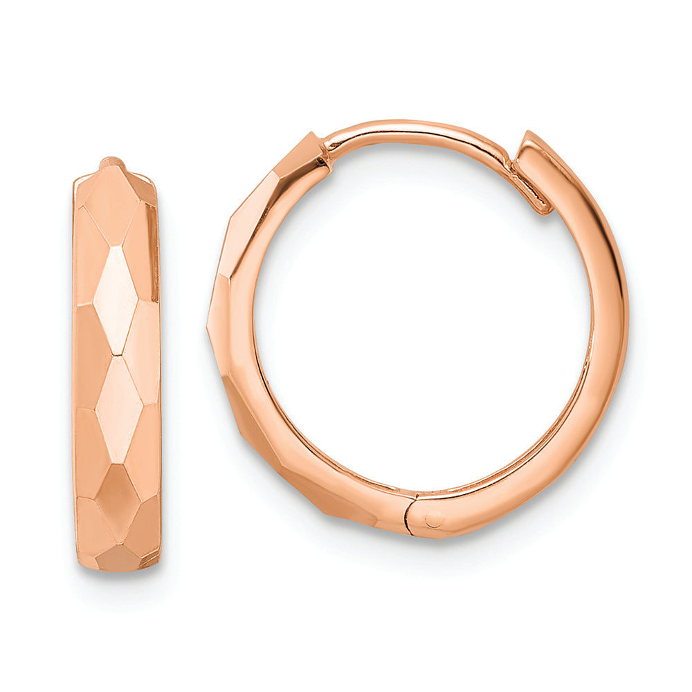 14k Rose Gold Polished Faceted Hinged Hoop Earrings 3x15mm