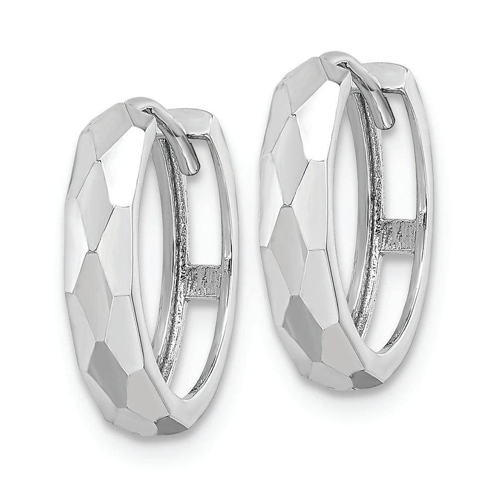 14k White Gold Polished Faceted Hinged Hoop Earrings 3x15mm