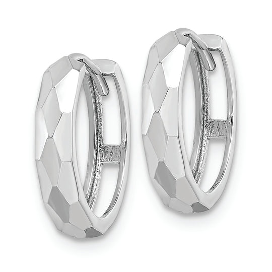 14k White Gold Polished Faceted Hinged Hoop Earrings 3x15mm