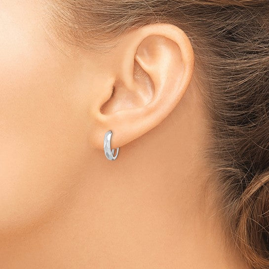 Pendientes de Aro con Bisagra en Oro Blanco de 14k Facetado Pulido de 3x15mm