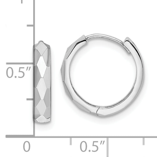 14k White Gold Polished Faceted Hinged Hoop Earrings 3x15mm