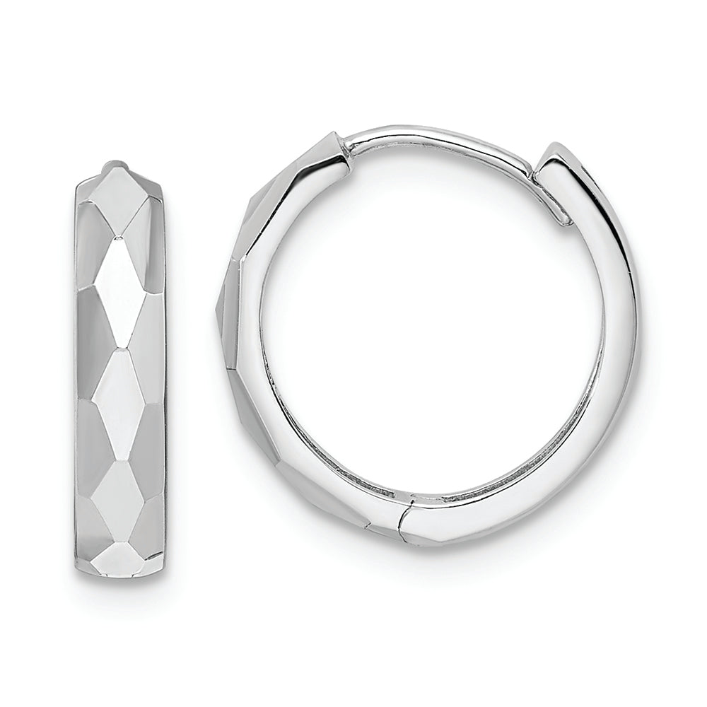 14k White Gold Polished Faceted Hinged Hoop Earrings 3x15mm