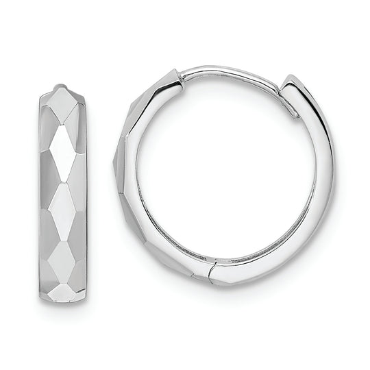 14k White Gold Polished Faceted Hinged Hoop Earrings 3x15mm
