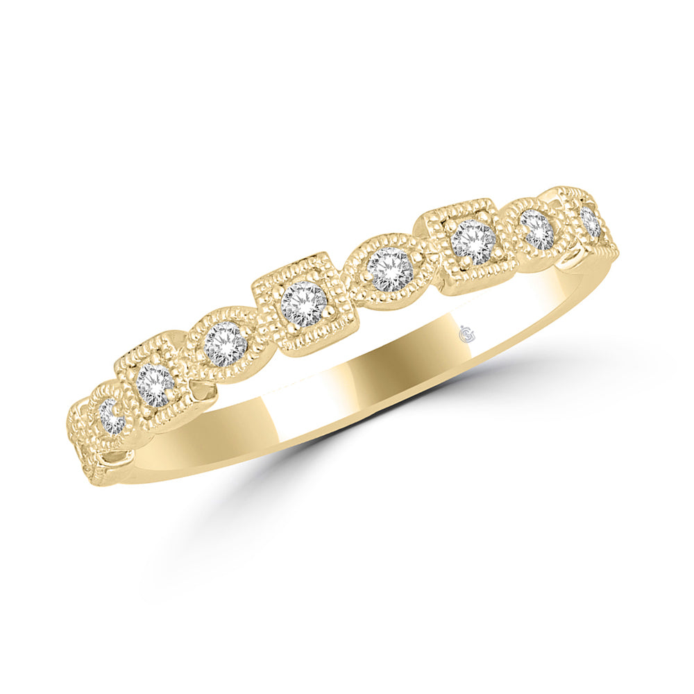 Oro amarillo de 14 quilates de 1/6 quilates total. Banda apilable de diamantes
