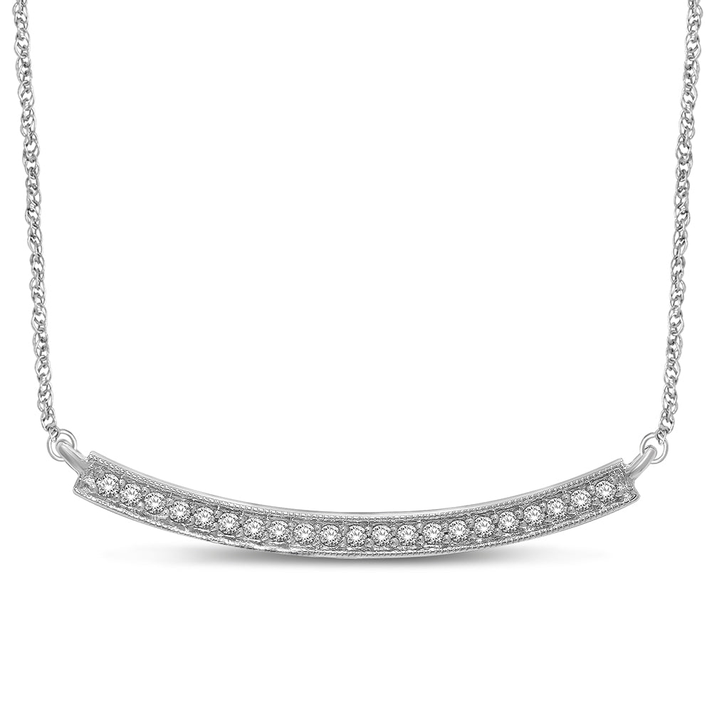 14K white gold, 1/6 carat total. Diamond stackable necklace