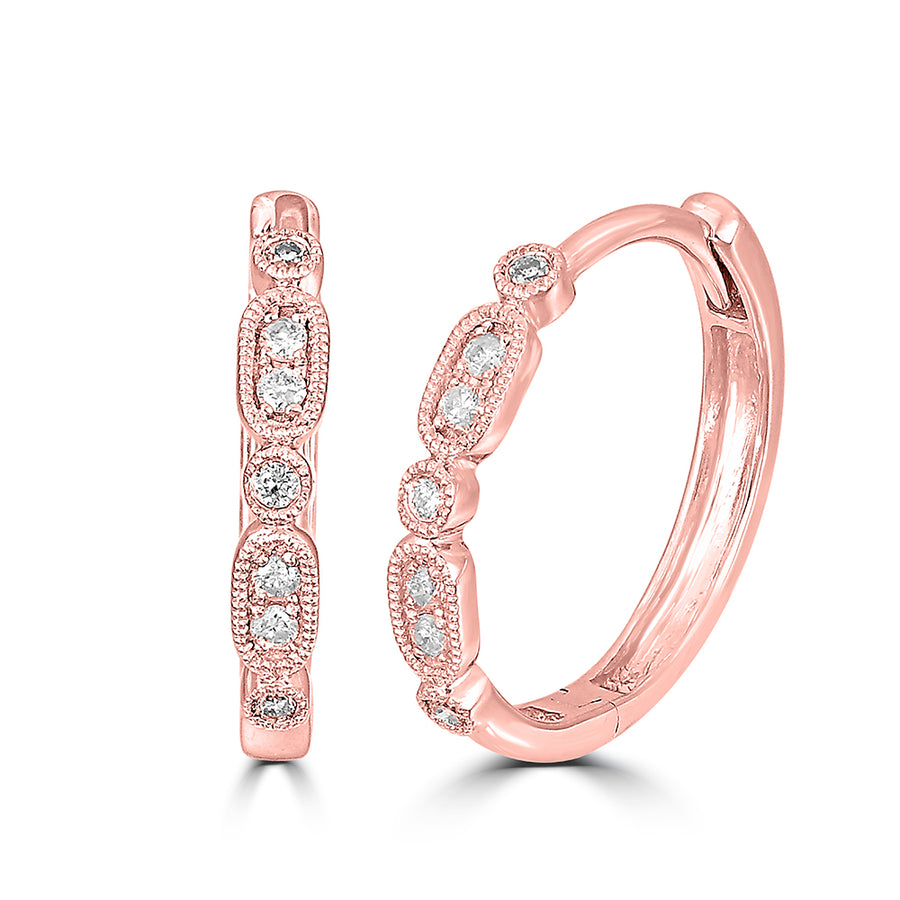 Aretes de aro apilables con diamantes Oro de 14 quilates de 1/10 quilates total.
