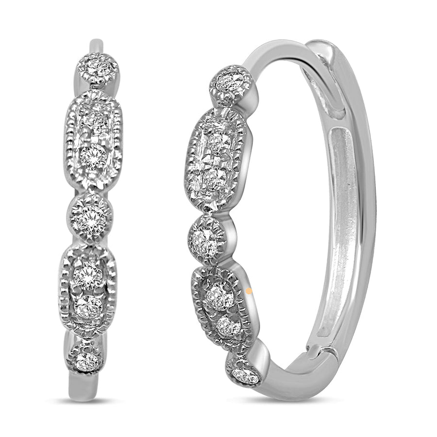 Aretes de aro apilables con diamantes Oro de 14 quilates de 1/10 quilates total.