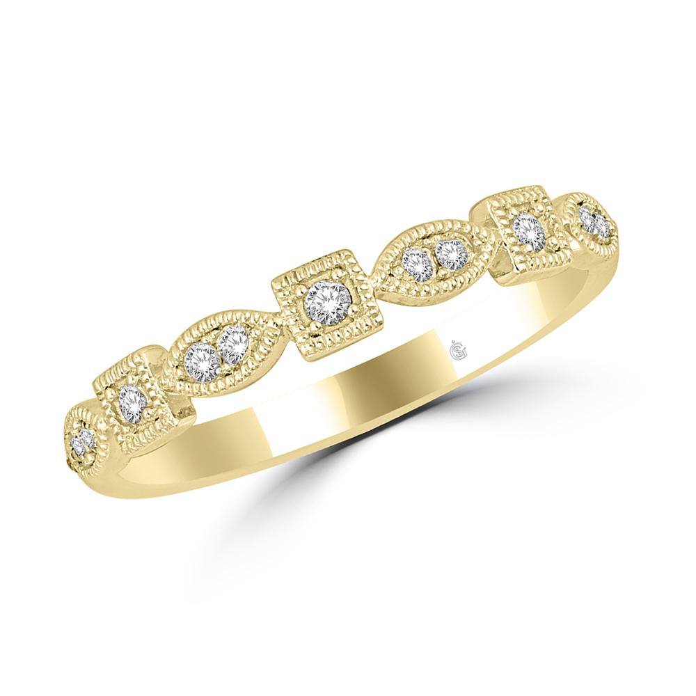 Oro amarillo de 14 quilates de 1/6 quilates total. Banda apilable de diamantes