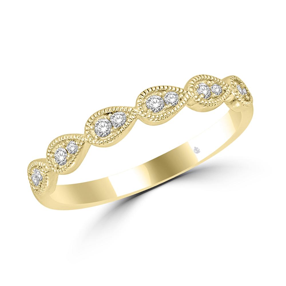 Oro amarillo de 14 quilates de 1/8 quilates total. Banda apilable de diamantes