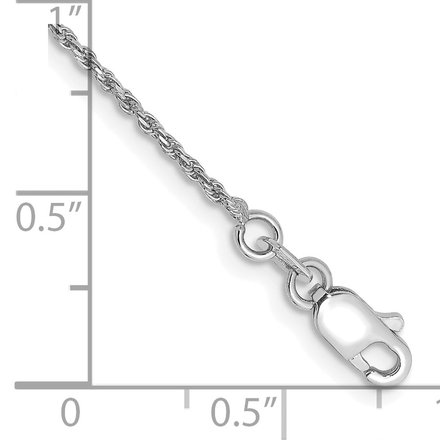 Tobillera de Oro Blanco 14K de 9 Pulgadas (1.15 mm) con Cadena Rope Cortada a Diamante y Cierre de Langosta