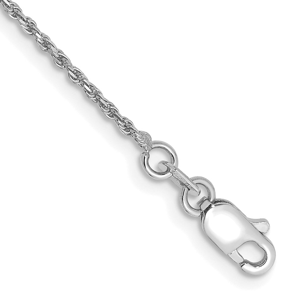 Tobillera de Oro Blanco de 14K con Cadena de Cuerda de 10 Pulgadas y Cierre de Langosta (1.15 mm) - Corte Diamante