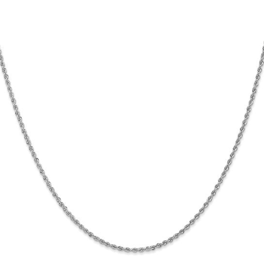 Cadena de Cuerda Regular en Oro Blanco de 14K, 30 Pulgadas, 1.5 mm con Cierre Tipo Langosta