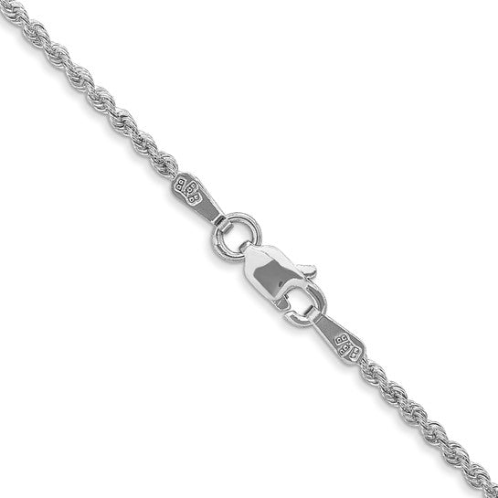 Cadena de Oro Blanco de 14K — 20 pulgadas, 1.5 mm, Estilo Cuerda con Cierre de Langosta