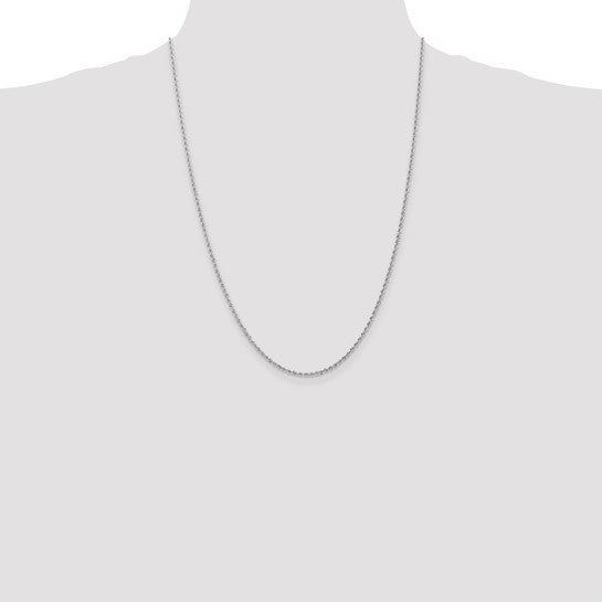 14K White Gold Rope Chain, 24 inches, 1.5 mm with Lobster Clasp