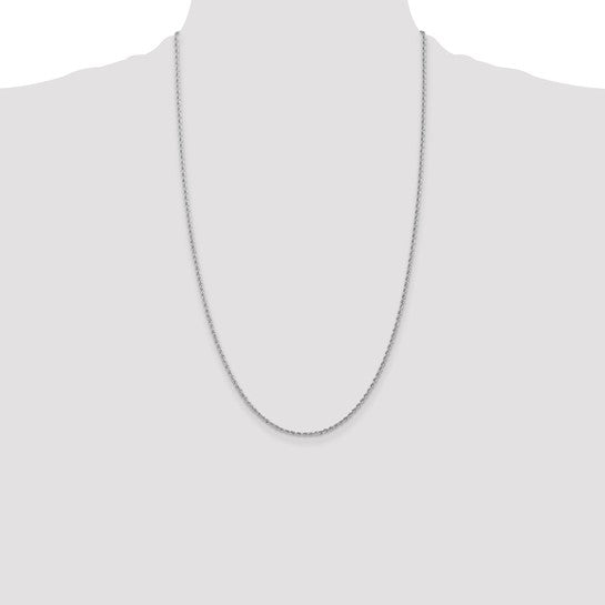 Cadena de Cuerda Regular en Oro Blanco de 14K – 1.5 mm, 26 Pulgadas, con Broche Langosta
