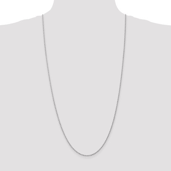 14K White Gold Regular Rope Chain, 30 Inches, 1.5 mm with Lobster Clasp