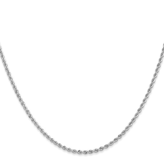 Cadena Cuerda 14K Oro Blanco 30 Pulgadas 2mm con Acabado Regular