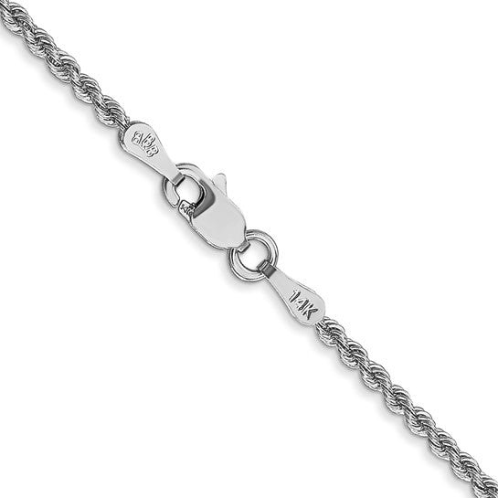 Cadena de Cuerda Regular en Oro Blanco de 14K, 16 Pulgadas y 2 mm con Cierre de Langosta