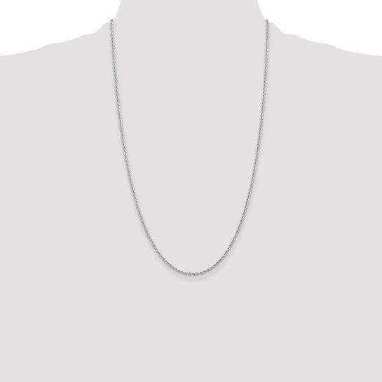 Cadena de Cuerda de Oro Blanco de 14K – 26 Pulgadas y 2 mm con Cierre de Langosta