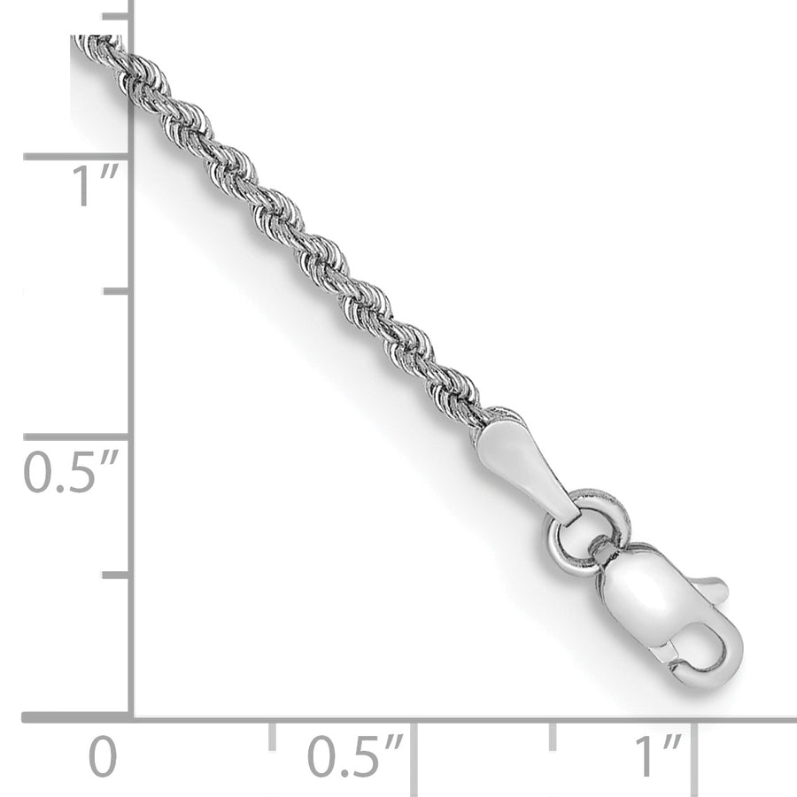 Pulsera de Cuerda Regular de 14k Oro Blanco, 8 pulgadas, 2 mm con Cierre de Langosta