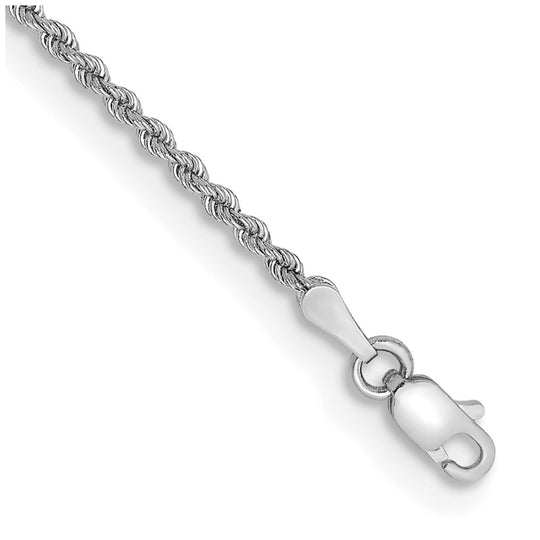 Pulsera de Cuerda Regular de 14k Oro Blanco, 7 pulgadas, 2 mm con Cierre de Langosta