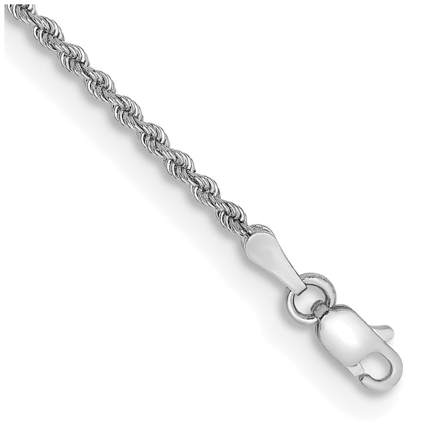 Pulsera de Cuerda Regular de 14k Oro Blanco, 8 pulgadas, 2 mm con Cierre de Langosta