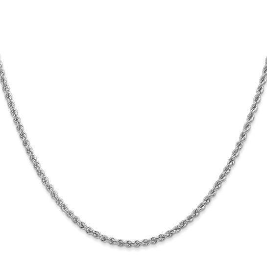 Cadena de Oro Blanco 14K – 24 pulgadas, 2.25 mm, Estilo Cuerda Regular con Cierre Langosta