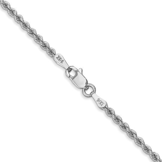 Cadena de Cuerda de 14k Oro Blanco de 2.25mm y 30 Pulgadas con Cierre de Langosta