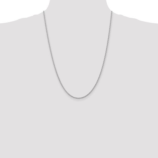 14K White Gold Chain – 24 inches, 2.25 mm, Regular Rope Style with Lobster Clasp