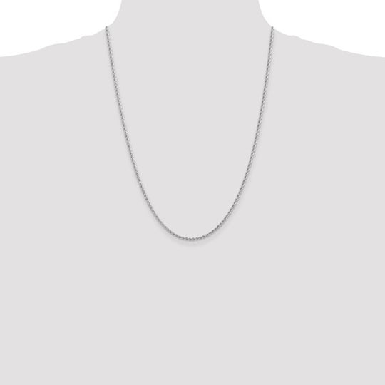 14K White Gold Chain – 24 inches, 2.25 mm, Regular Rope Style with Lobster Clasp