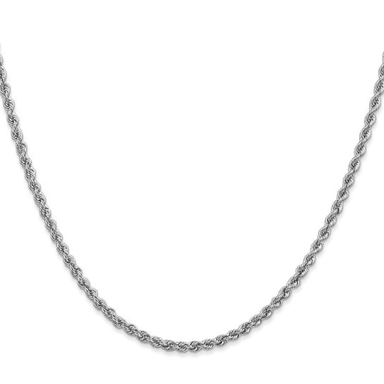 Cadena de Cuerda de Oro Blanco 10K de 2.25 mm con Corte Diamante - 26 Pulgadas