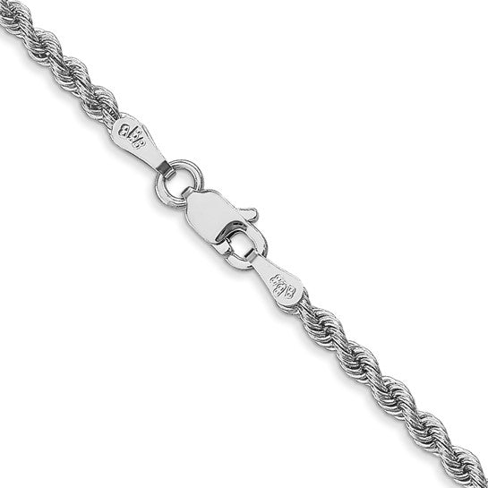 Cadena de Cuerda de Oro Blanco 10K de 2.25 mm con Corte Diamante - 26 Pulgadas