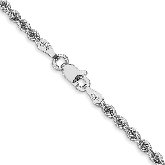 Cadena de Cuerda de Oro Blanco 10K de 2.25 mm con Corte Diamante - 26 Pulgadas